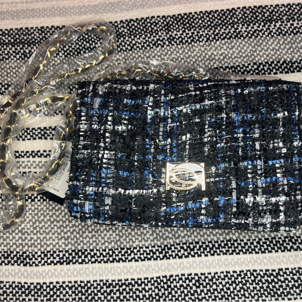 bebe Black and Blue Tweed Shoulder Bag